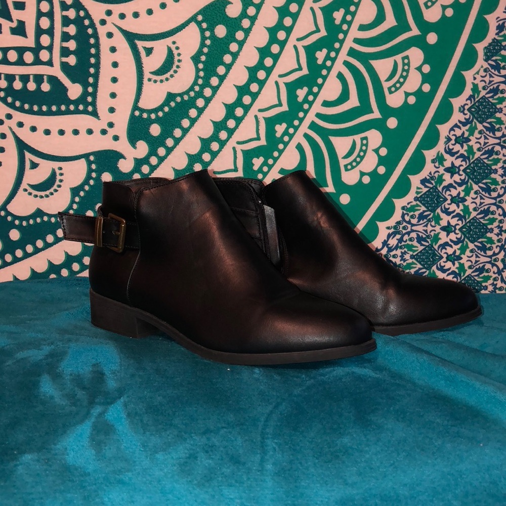 black booties with buckle